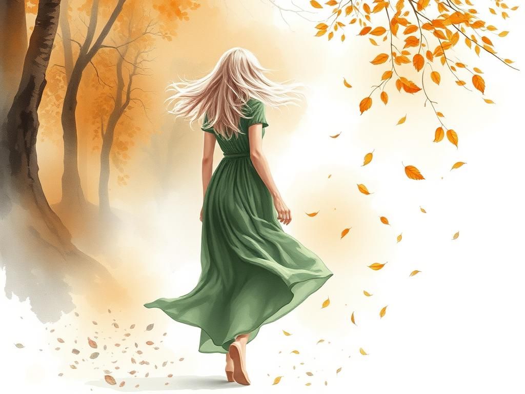 Woman in Autumn Forest: Dreamy Watercolor Painting