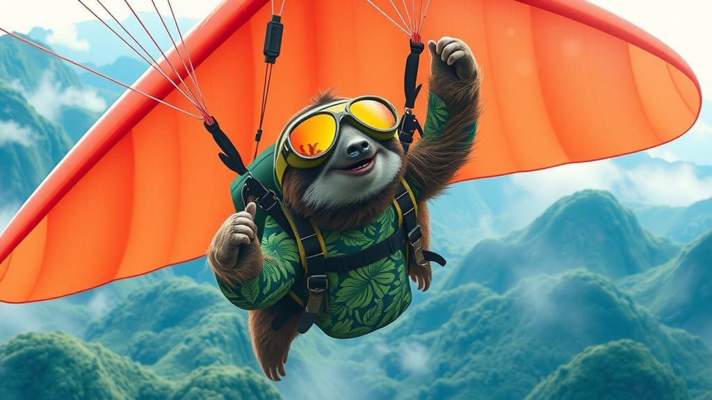 Sloth Paragliding in Tropical Rainforest