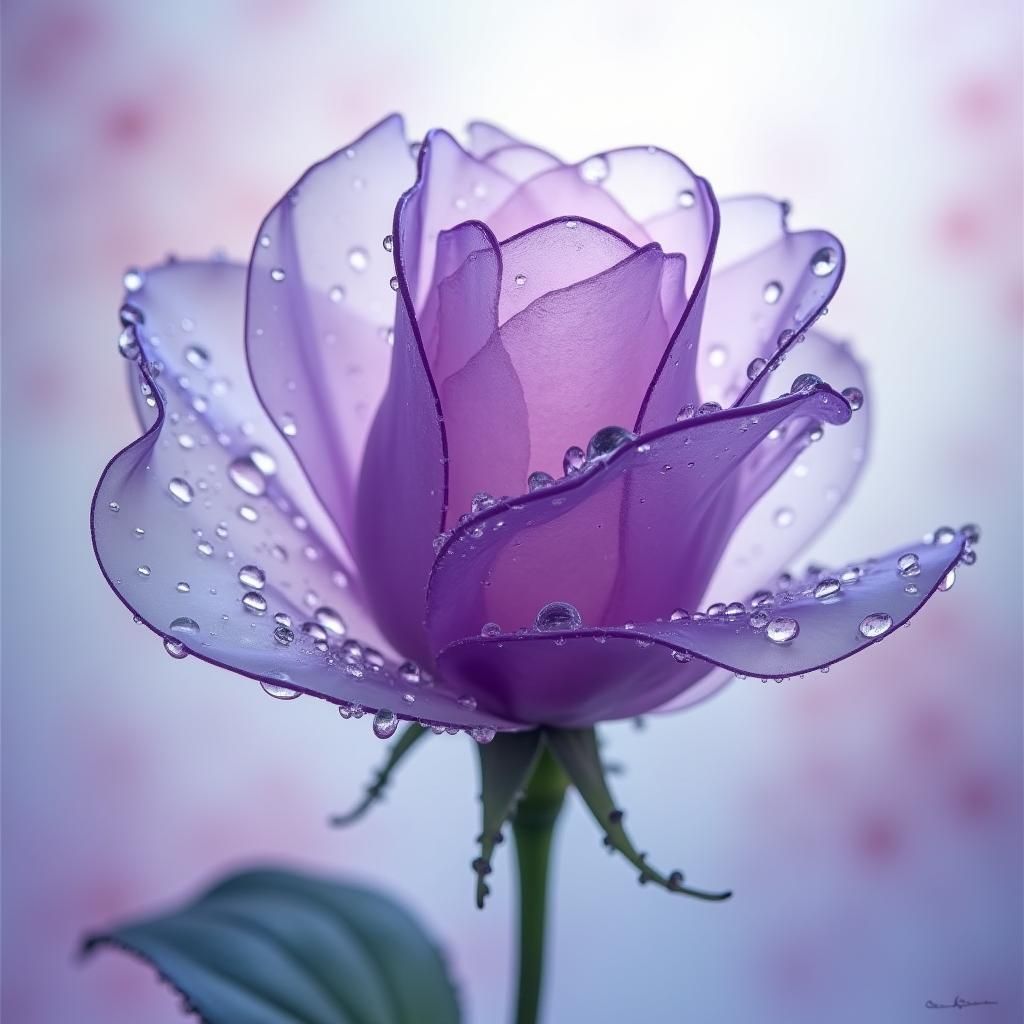 Purple Glass Rose in Art Nouveau Style