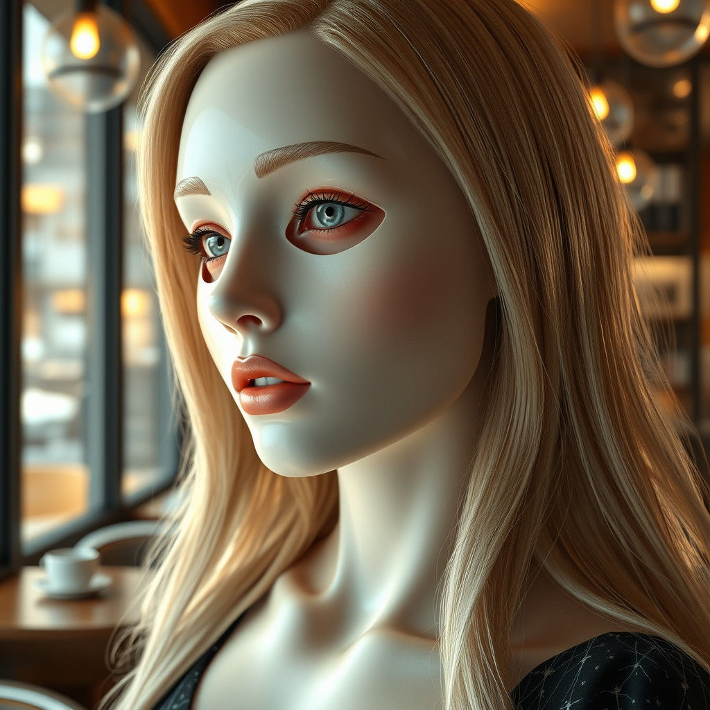 Hyperrealistic Portrait of a Blonde Woman Mask