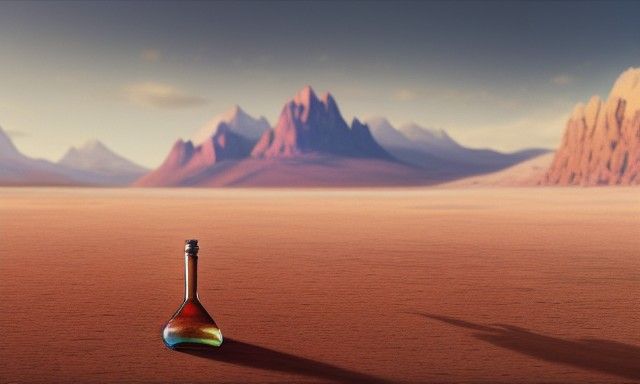 Hyperrealistic Desert Wasteland with Empty Bottle