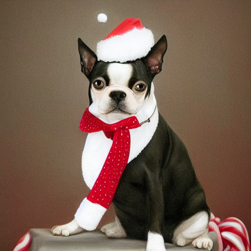 Boston Terrier in Santa Hat, Masterpiece of Pop-Surrealism A...