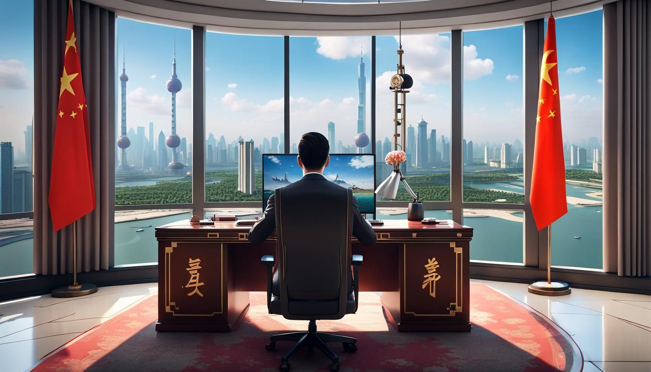 Man in Suit Overlooking Oriental Pearl Tower