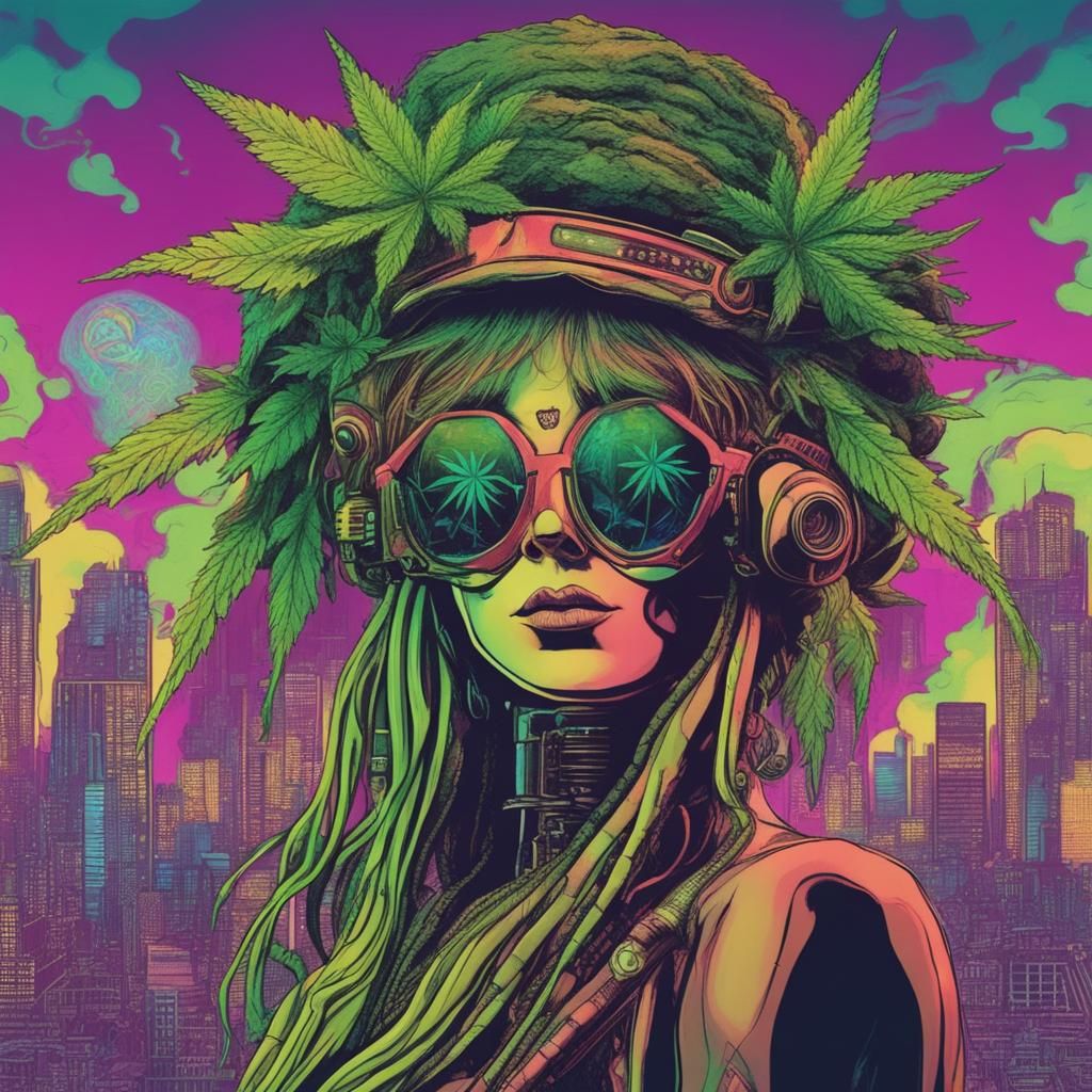 Cyberpunk Hippie with Marijuana Motifs
