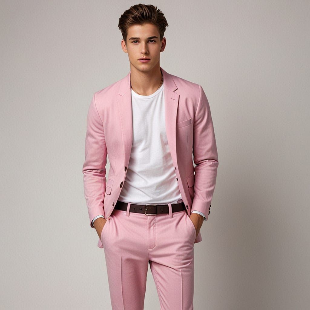 Handsome Man in Pink Outfit: Realistic AI Portrait