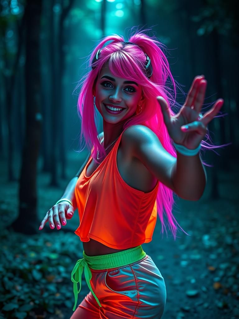 A badass beauty girl doing an amazing hip hop dance under bl...