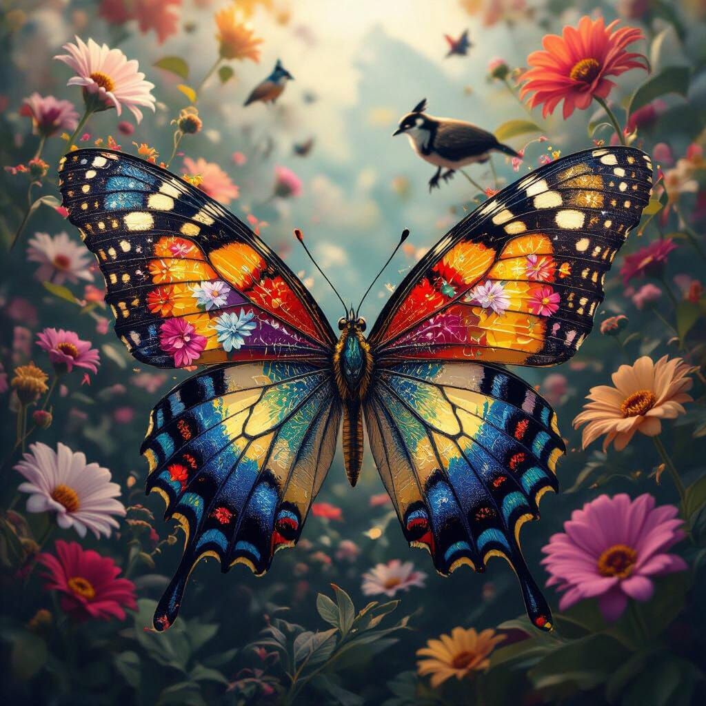 Floral Butterfly in a Maximalist Digital Painting