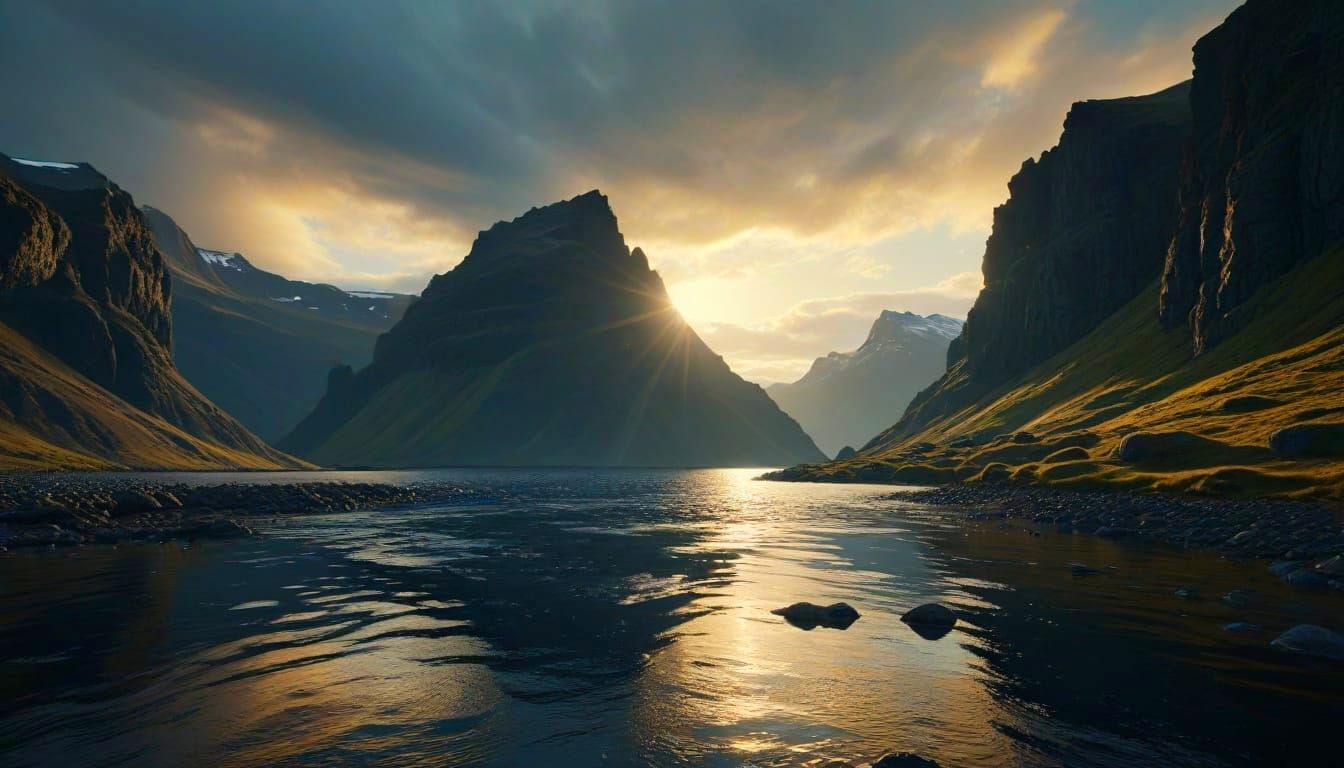 Breathtaking Icelandic Canyon Fjord Under Midnight Sun