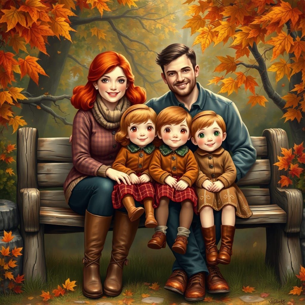 Cozy Family Scene in Earthy Tones