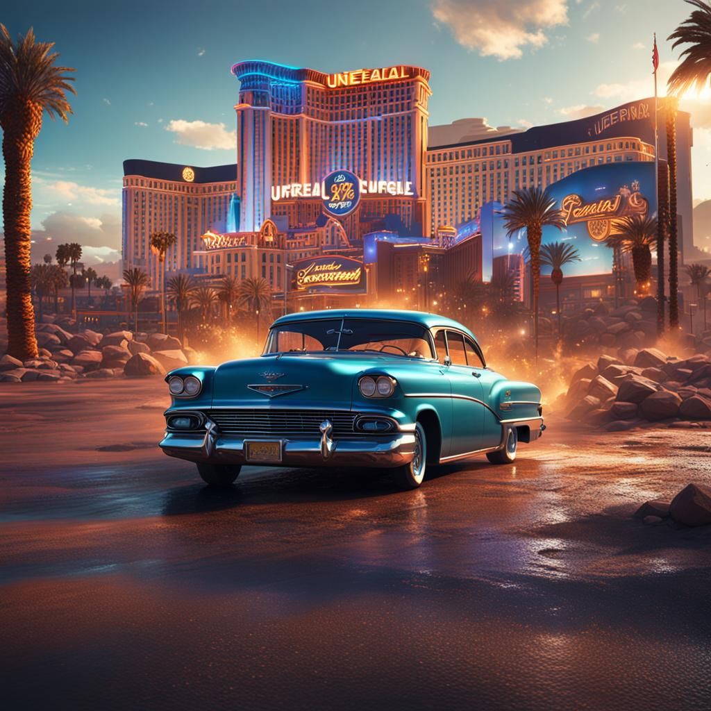 American Car in Las Vegas: Detailed Matte Painting