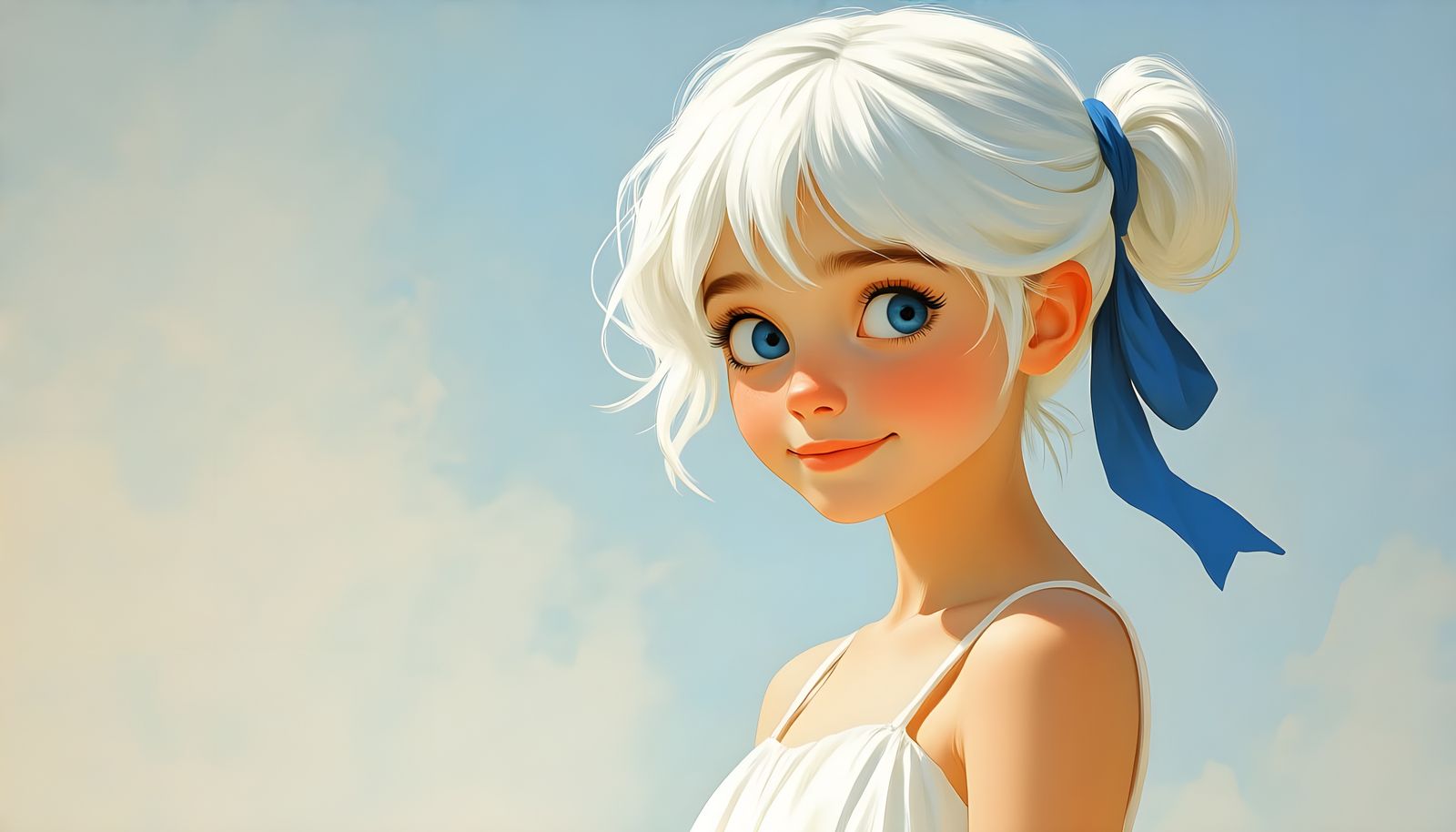 Portrait of a Girl with White Hair and Blue Eyes