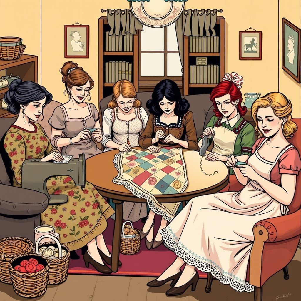 Seven Deadly Sins Tradwives Meet in Sewing Circle