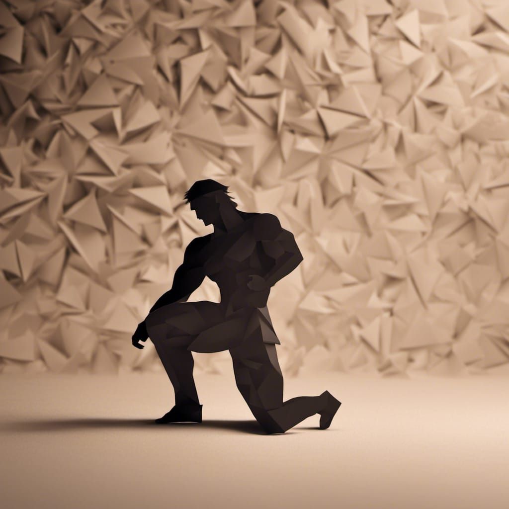 Greek Warrior Silhouette in Origami Papercraft Style