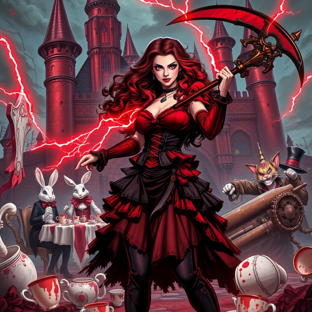 Wonderland Warrior Wielding Lightning Scythe in Comic Art St...