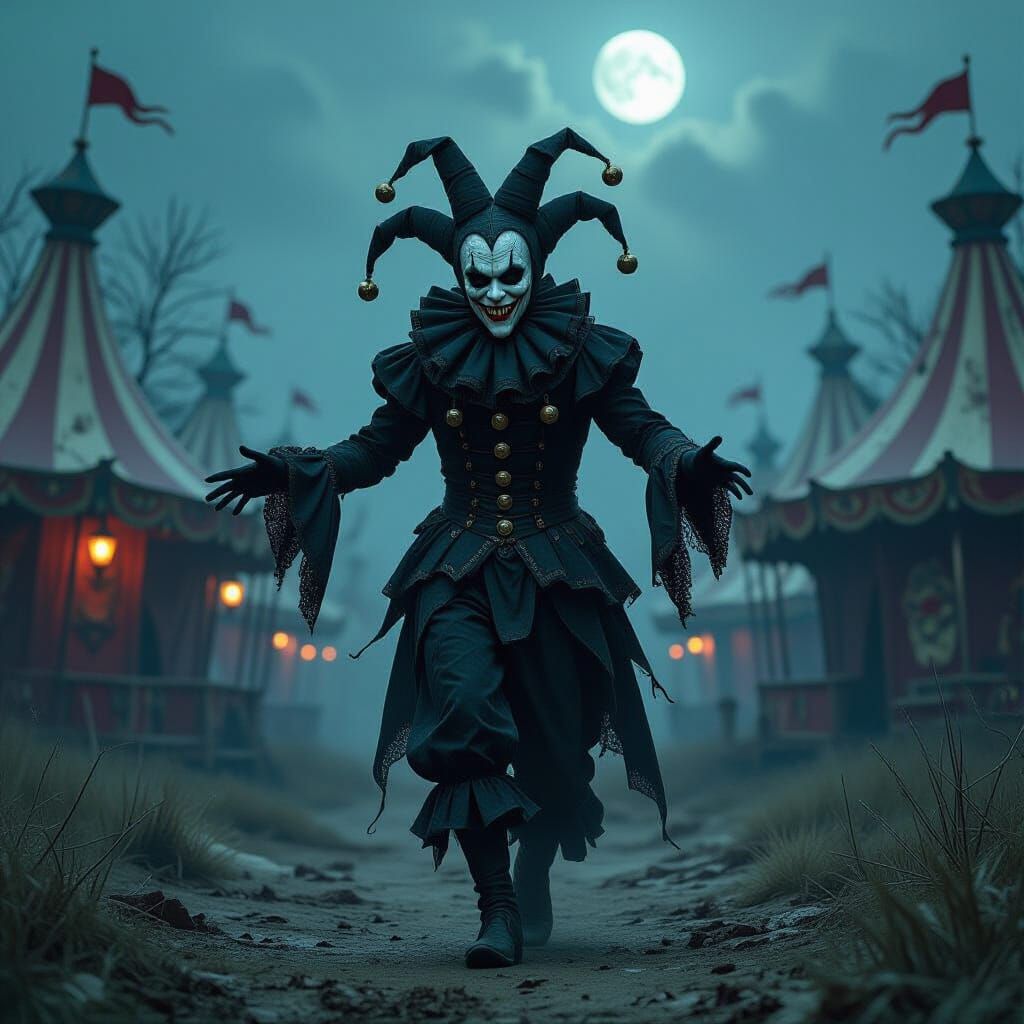 Ethereal Jester Dances in Haunted Carnival