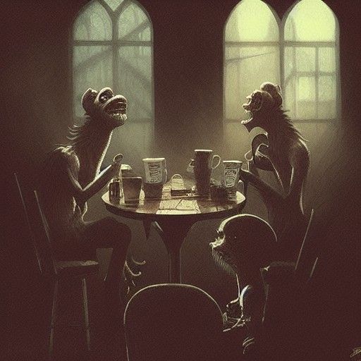 Monsters Drinking Coffee in Sinister Coffeehouse