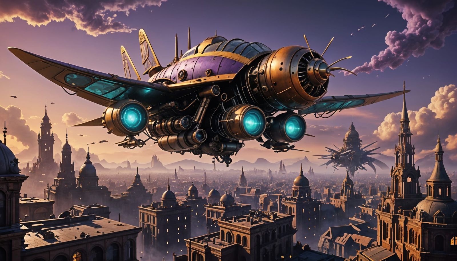 Steampunk Hornet Soars Over Brass City: Digital Matte Painti...