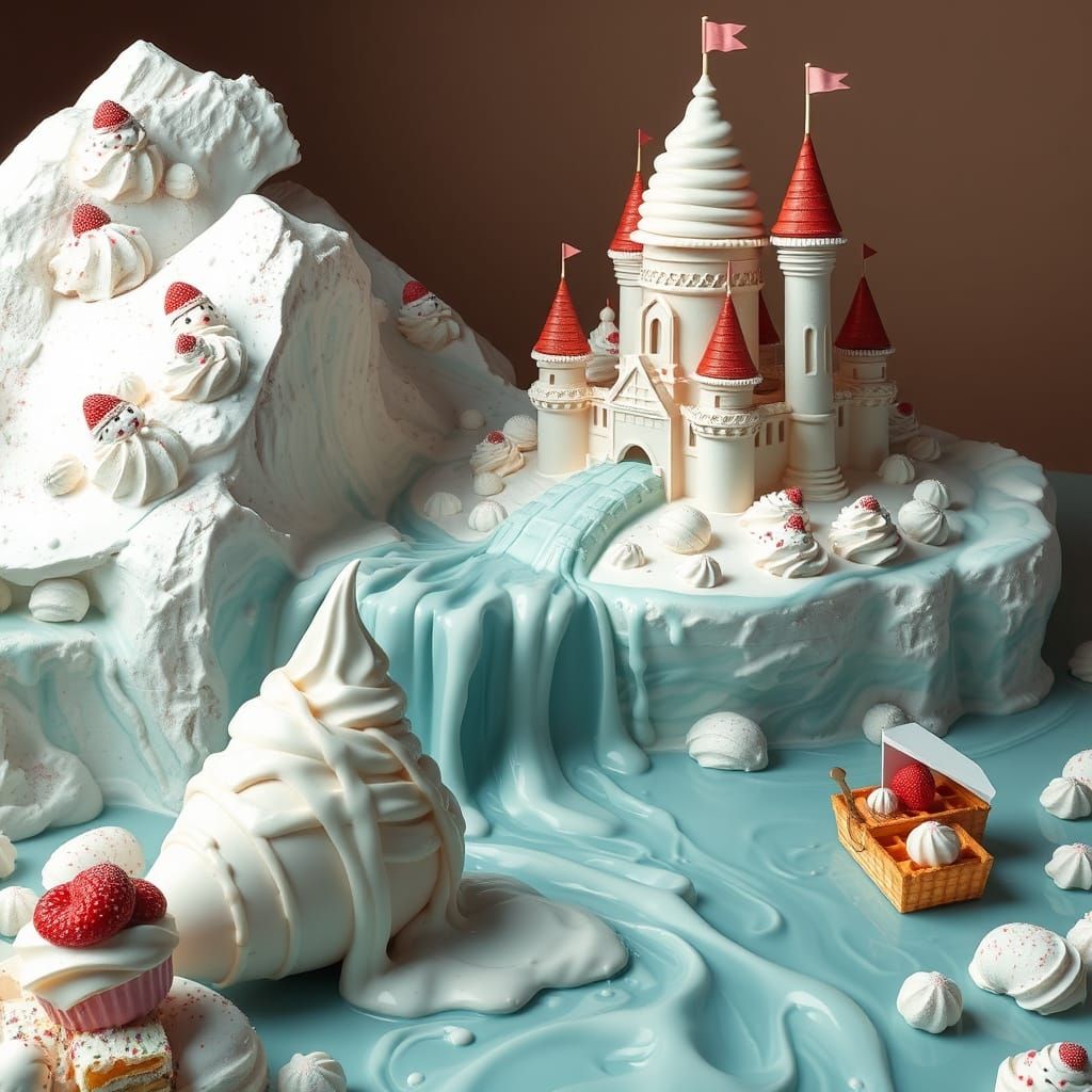 Surreal Ice Cream Waterfall Landscape