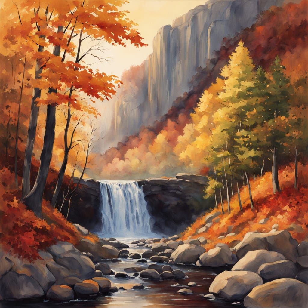 Majestic Waterfall in Golden Hour Light