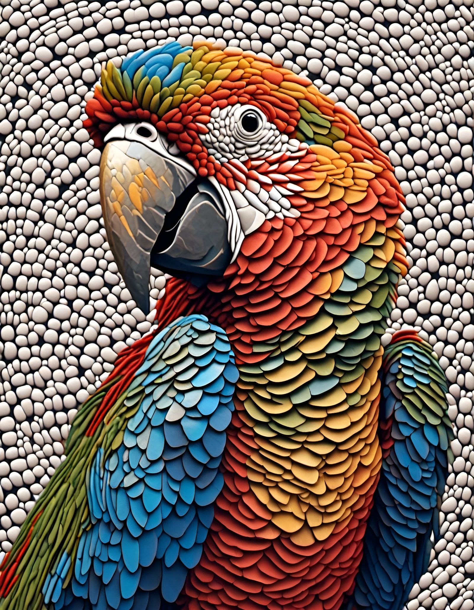 3D Parrot Portrait with Abstract Spiral Pattern