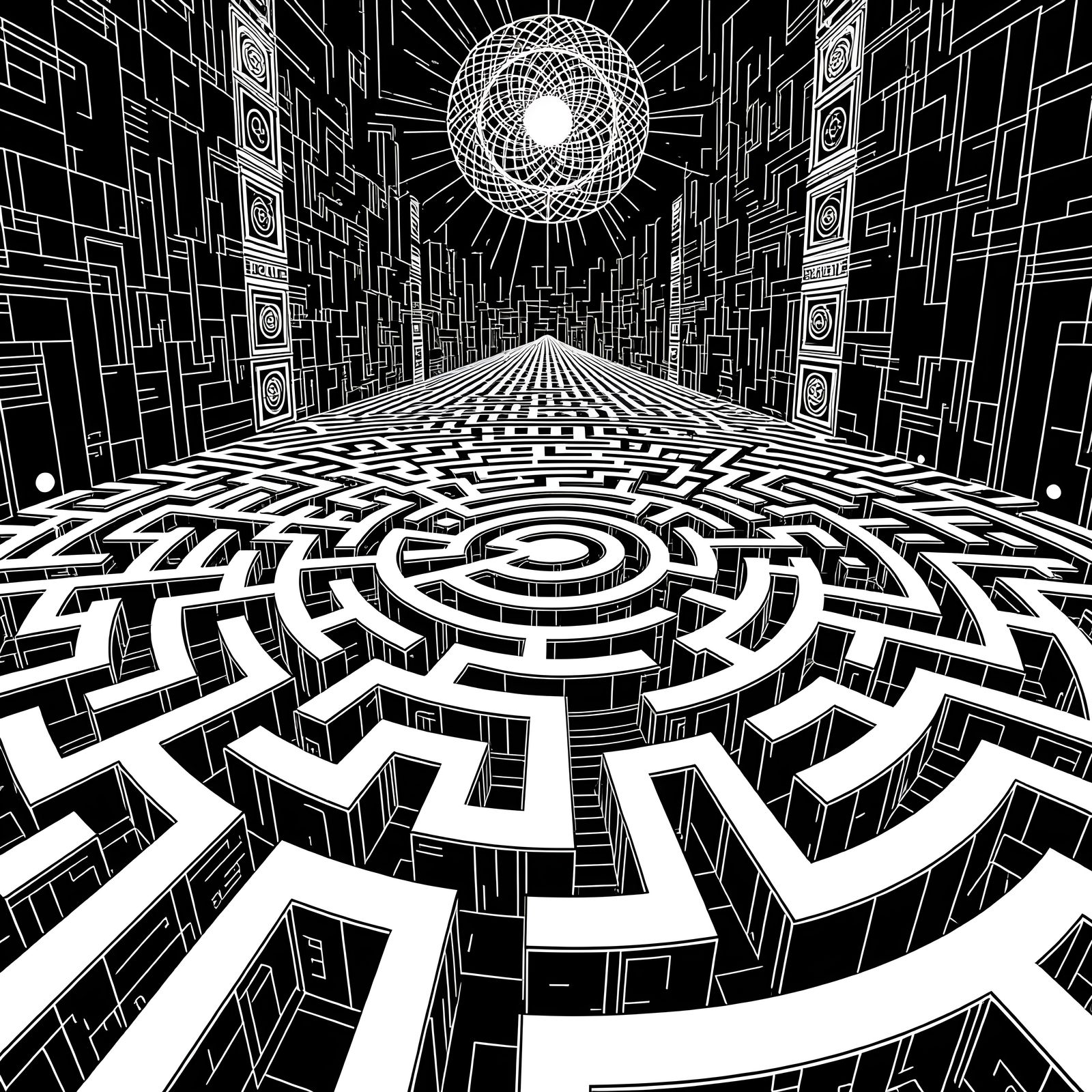 Abstract Black and White Wireframe Labyrinth