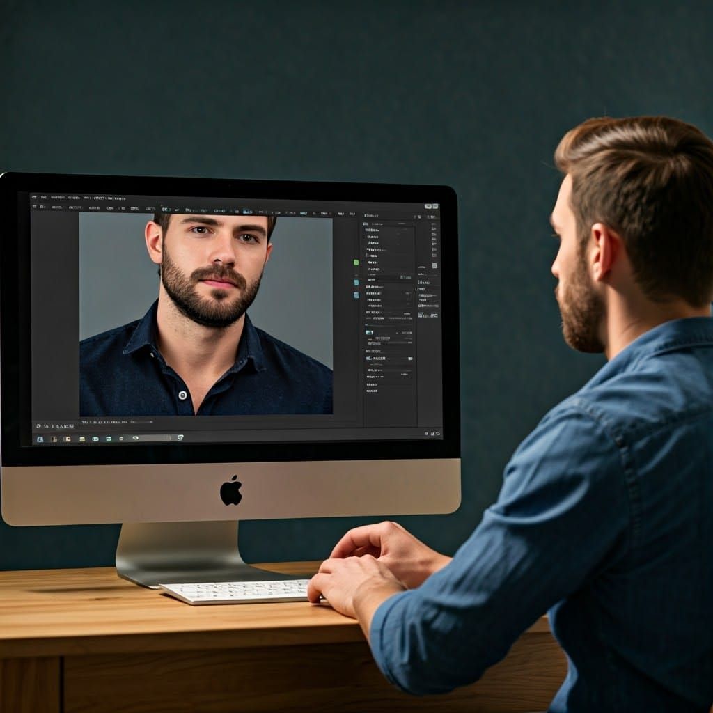 Man Edits Photo in Photoshop