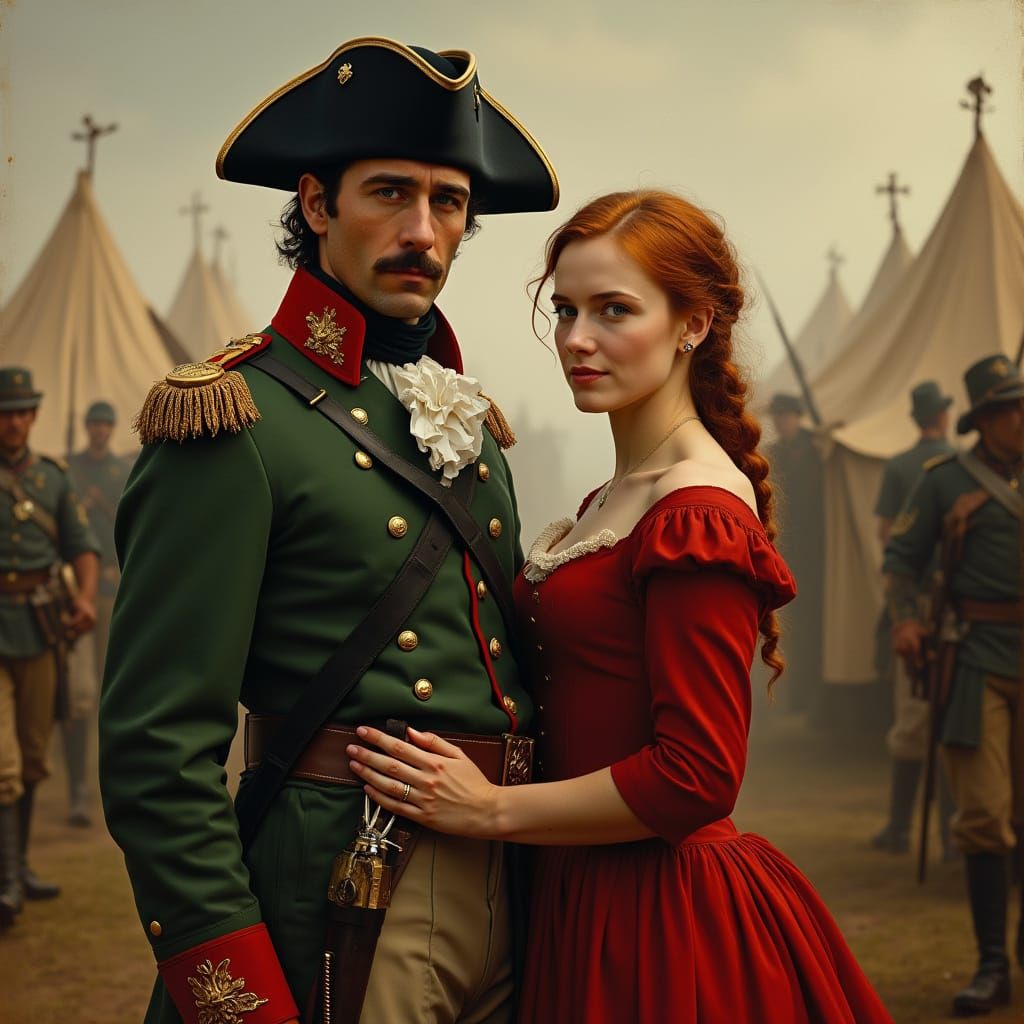 British Officer and French Woman in Oil Painting Style