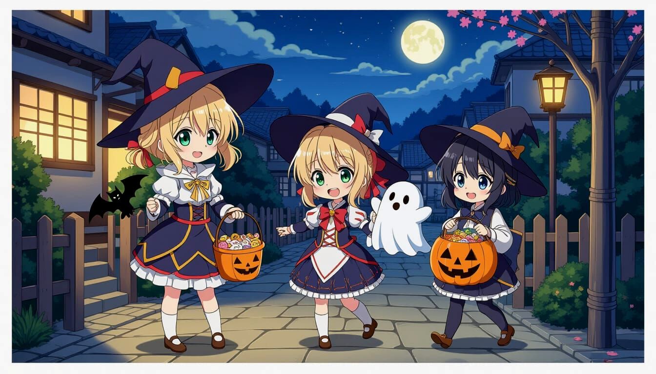 Anime Halloween Night Ukiyo-e Style