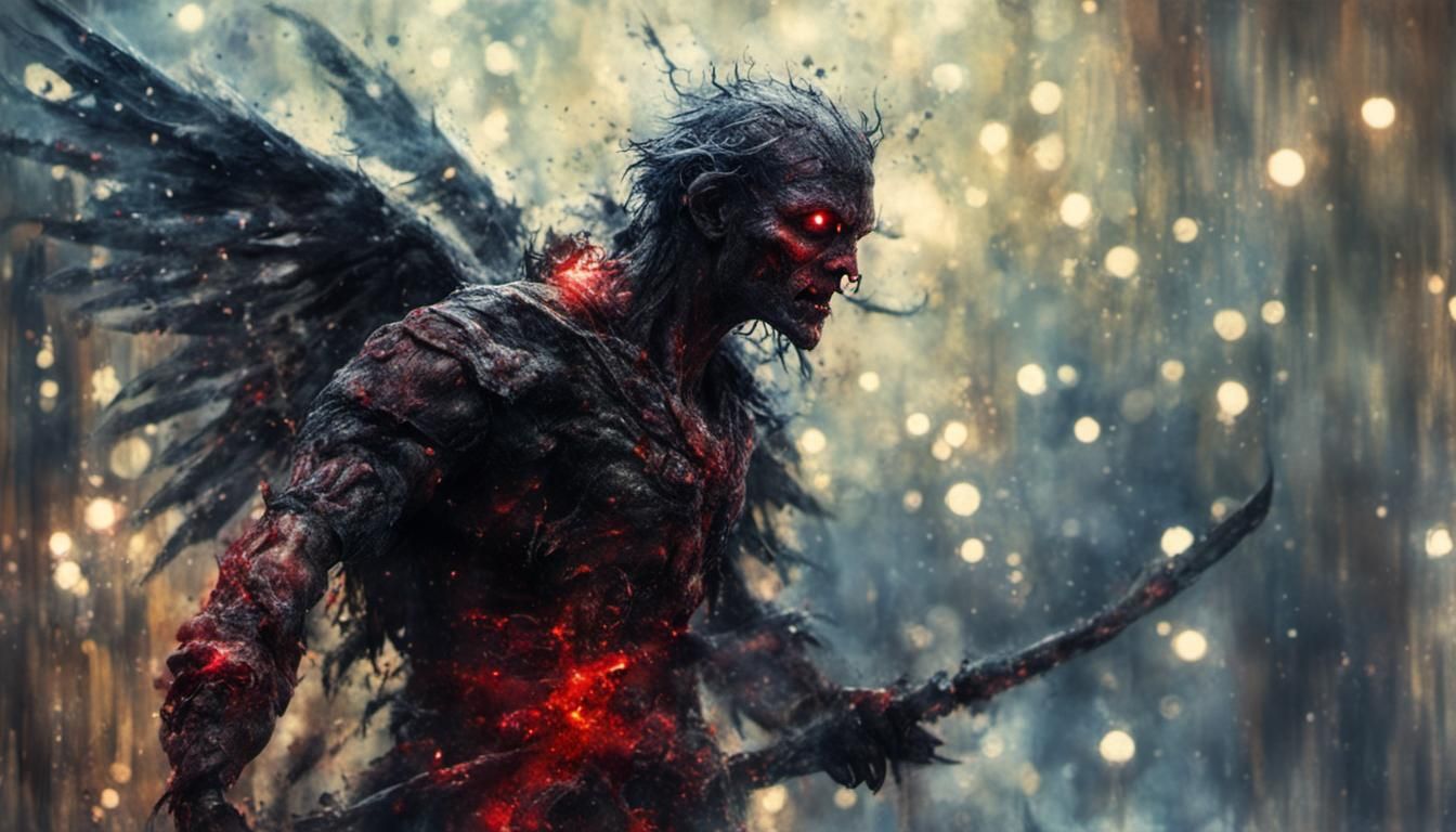 Glowing Angel Stabs Abomination with Encaustic Effect