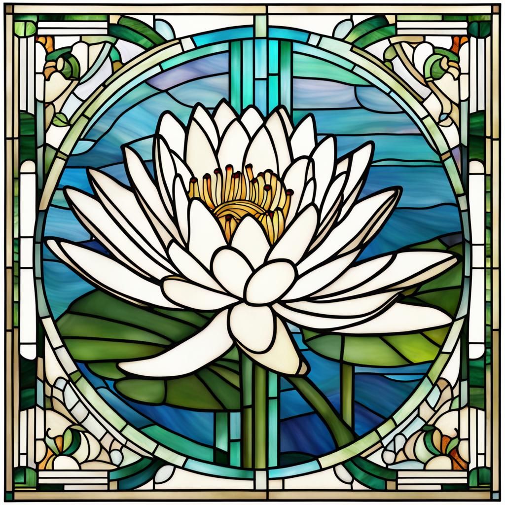 Art Deco Water Lily Stained Glass Design