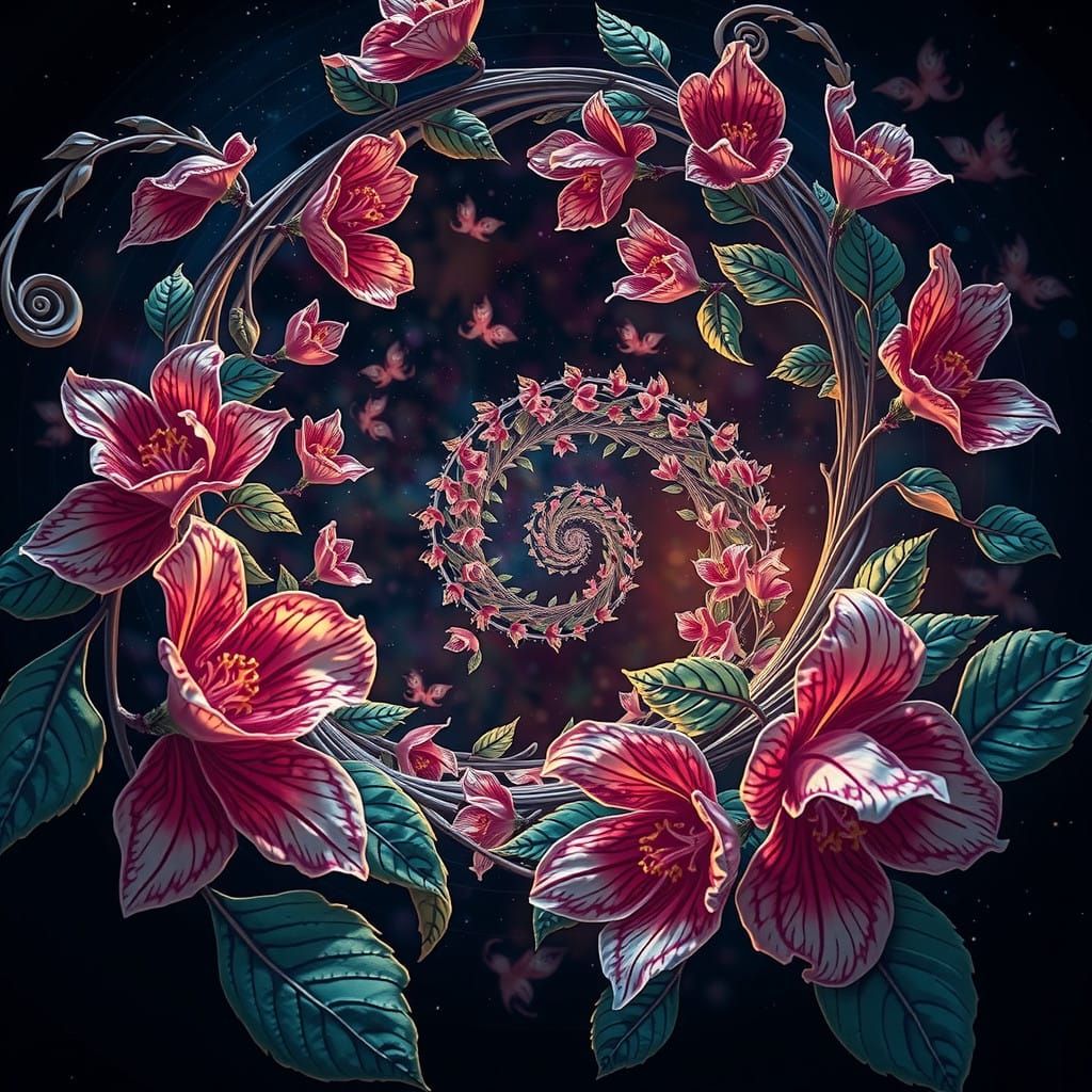 Surreal Floral Vortex in Whispers of Golden Light