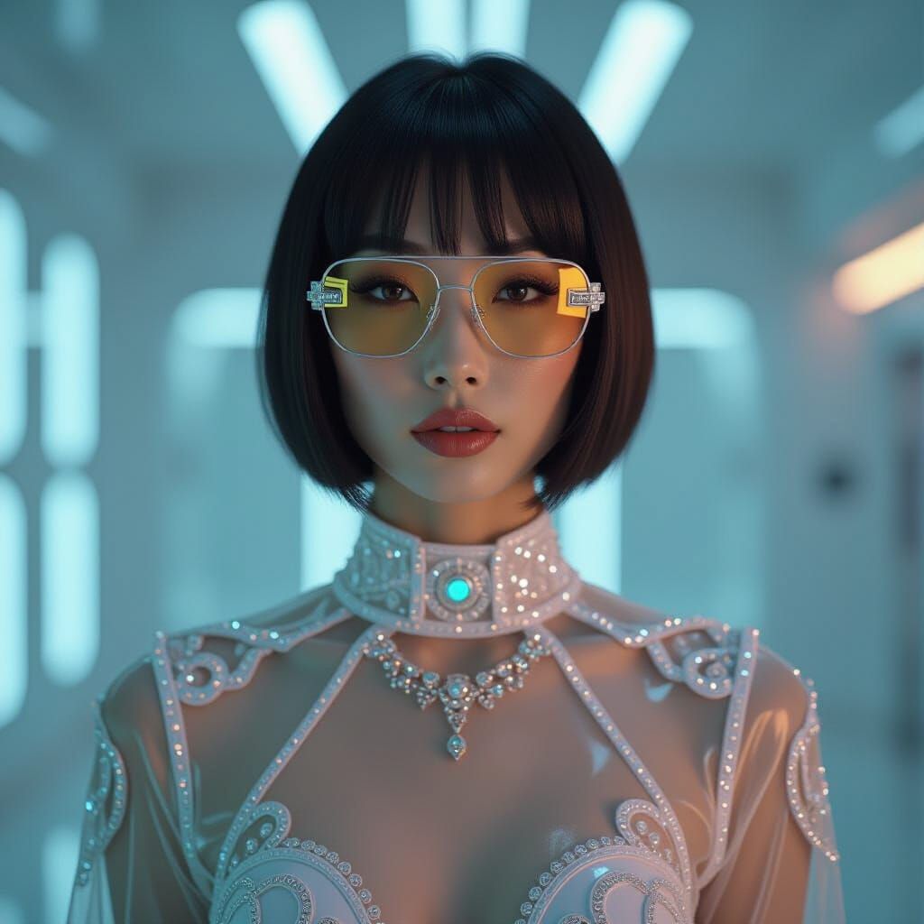 Hyperrealistic Woman in Futuristic Fashion and Jewelry