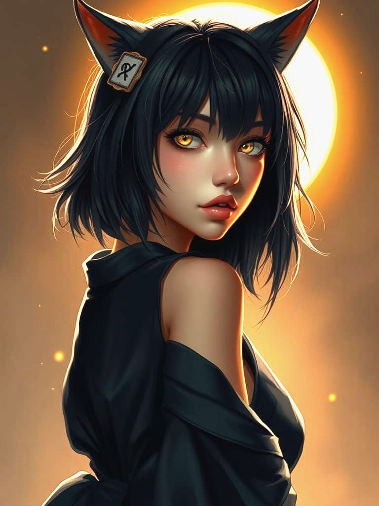 Feral Woman with Cat Ears in Dynamic Lighting