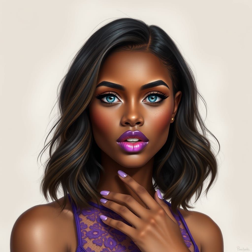 Realistic Portrait of a Beautiful Woman with Lace Top