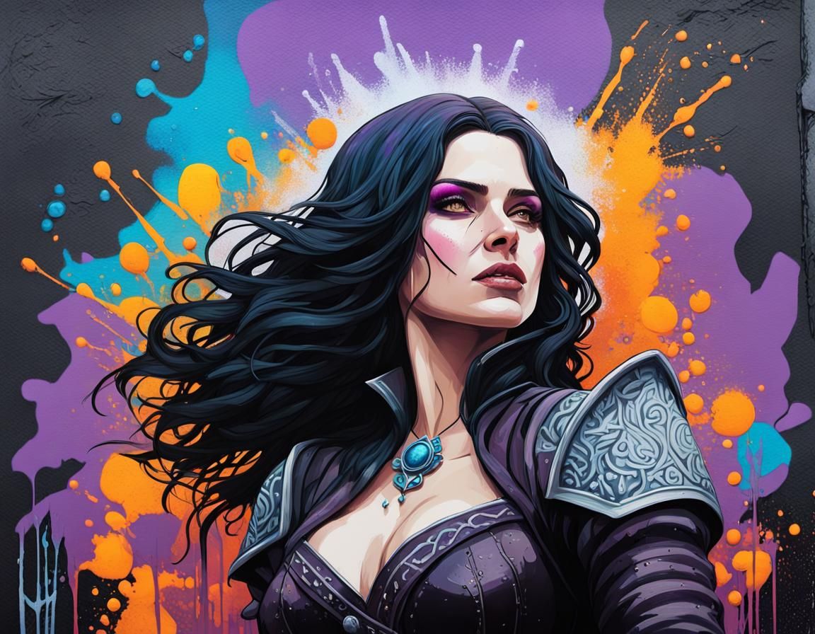 Sorceress Portrait in Graffiti Splash Art Style