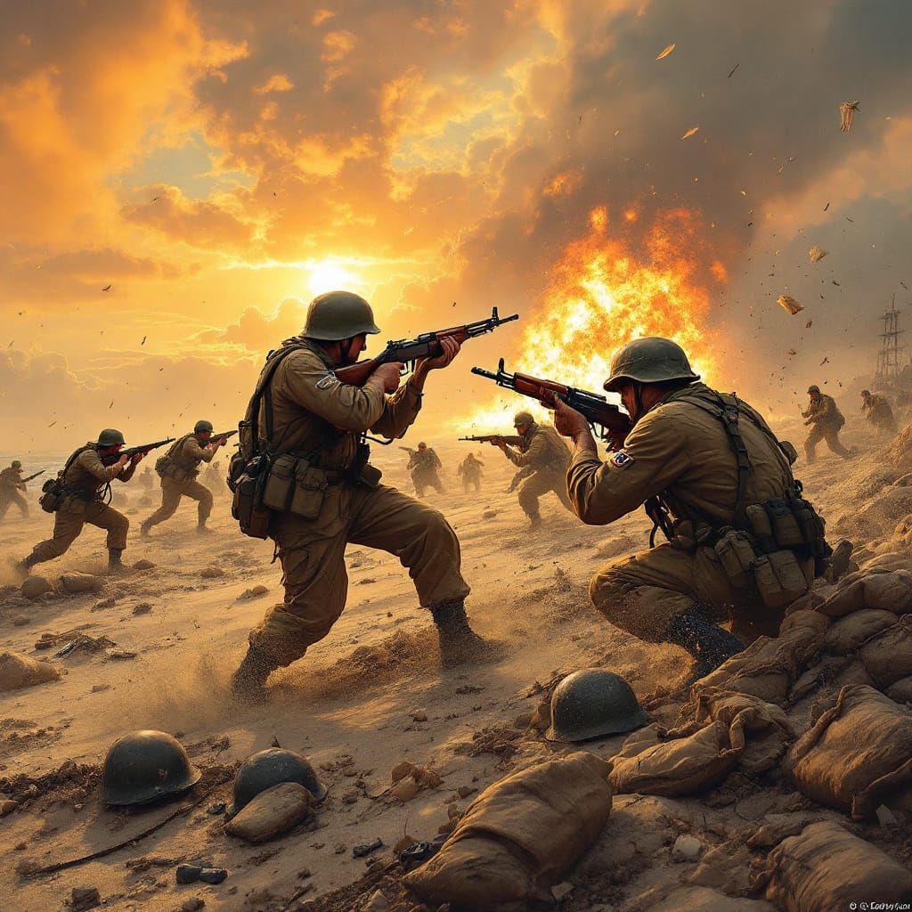 WWII Beach Battle in Hyper-Realistic Style