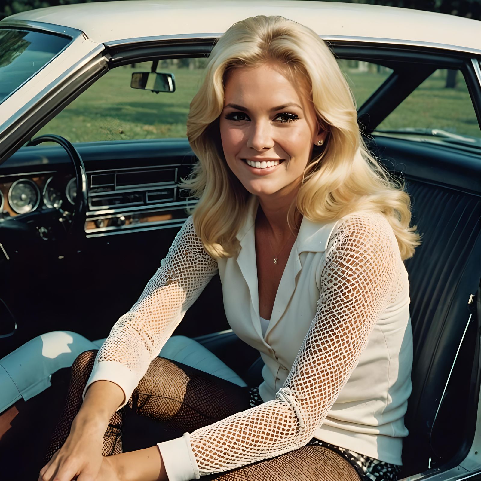 1970s Cheerleader on a Chevelle Car