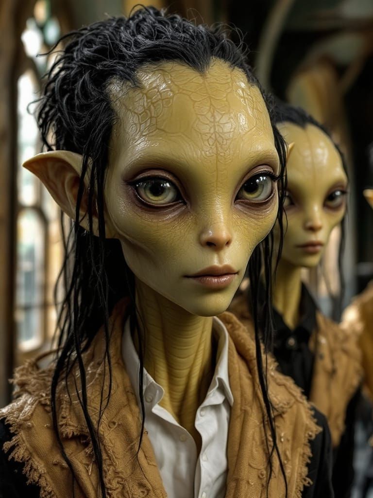 Elegant Alien Humanoids in Crisp Attire