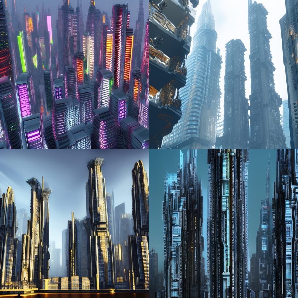 Neon Skyscrapers in Cyberpunk 2099 Style