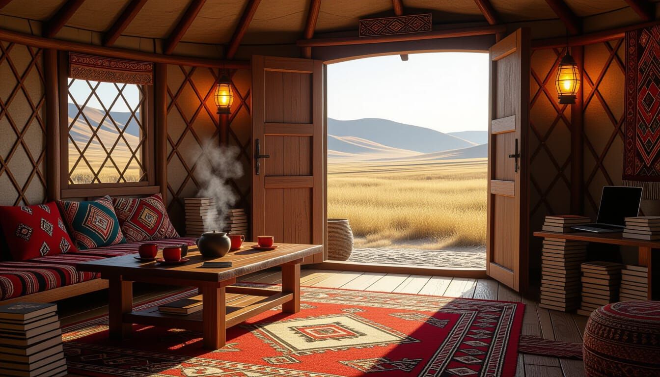 Cozy Yurt Cafe Interior on Mongolian Steppe