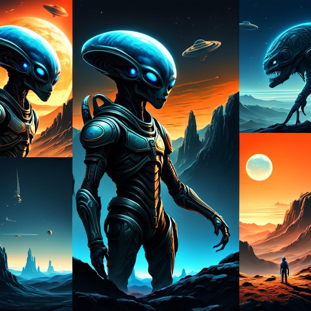 Alien on Iridescent Planet in Digital Art Style