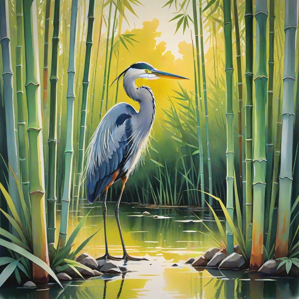 Heron amongst bamboo.