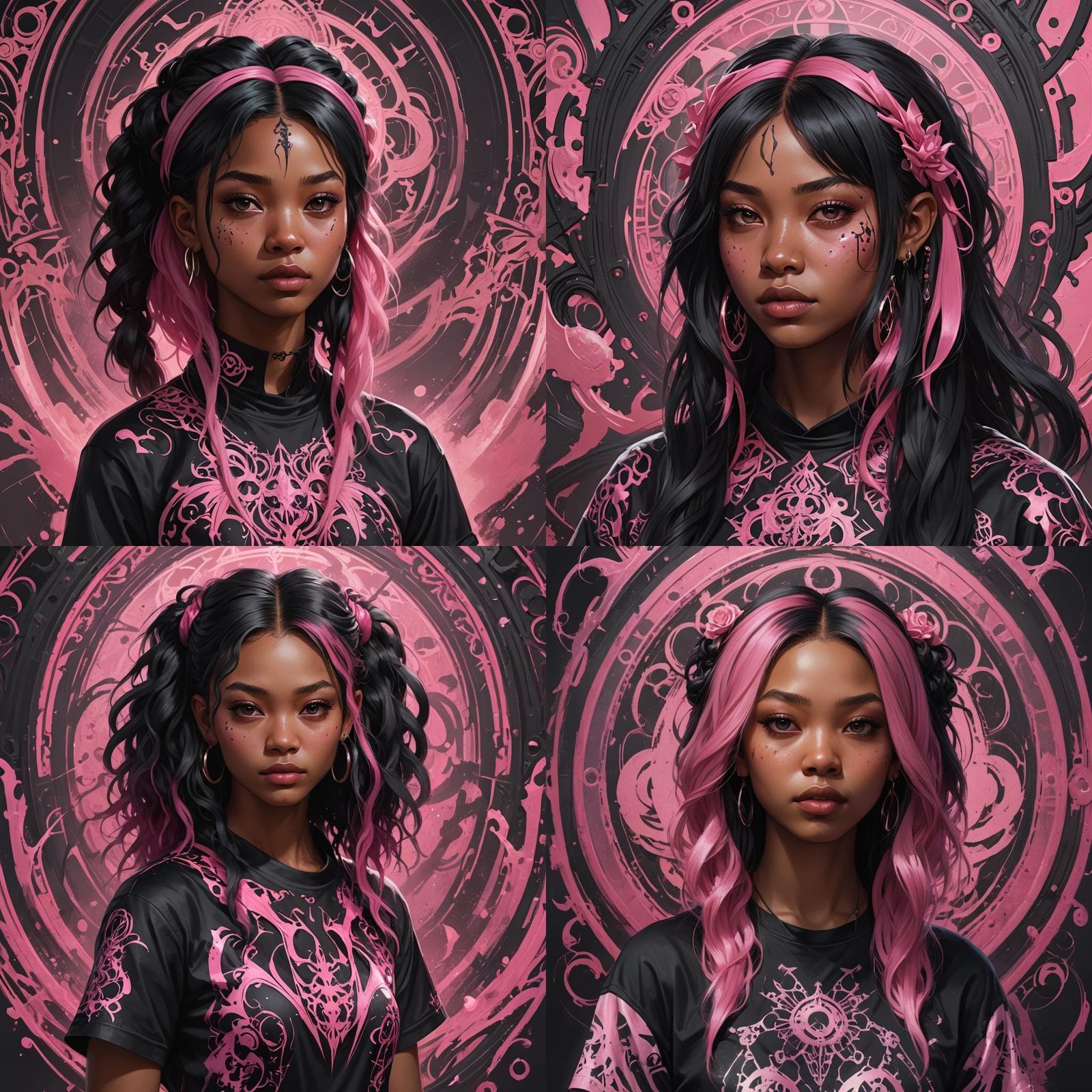 Blasian Girl in Goth Shirt: Detailed Portrait