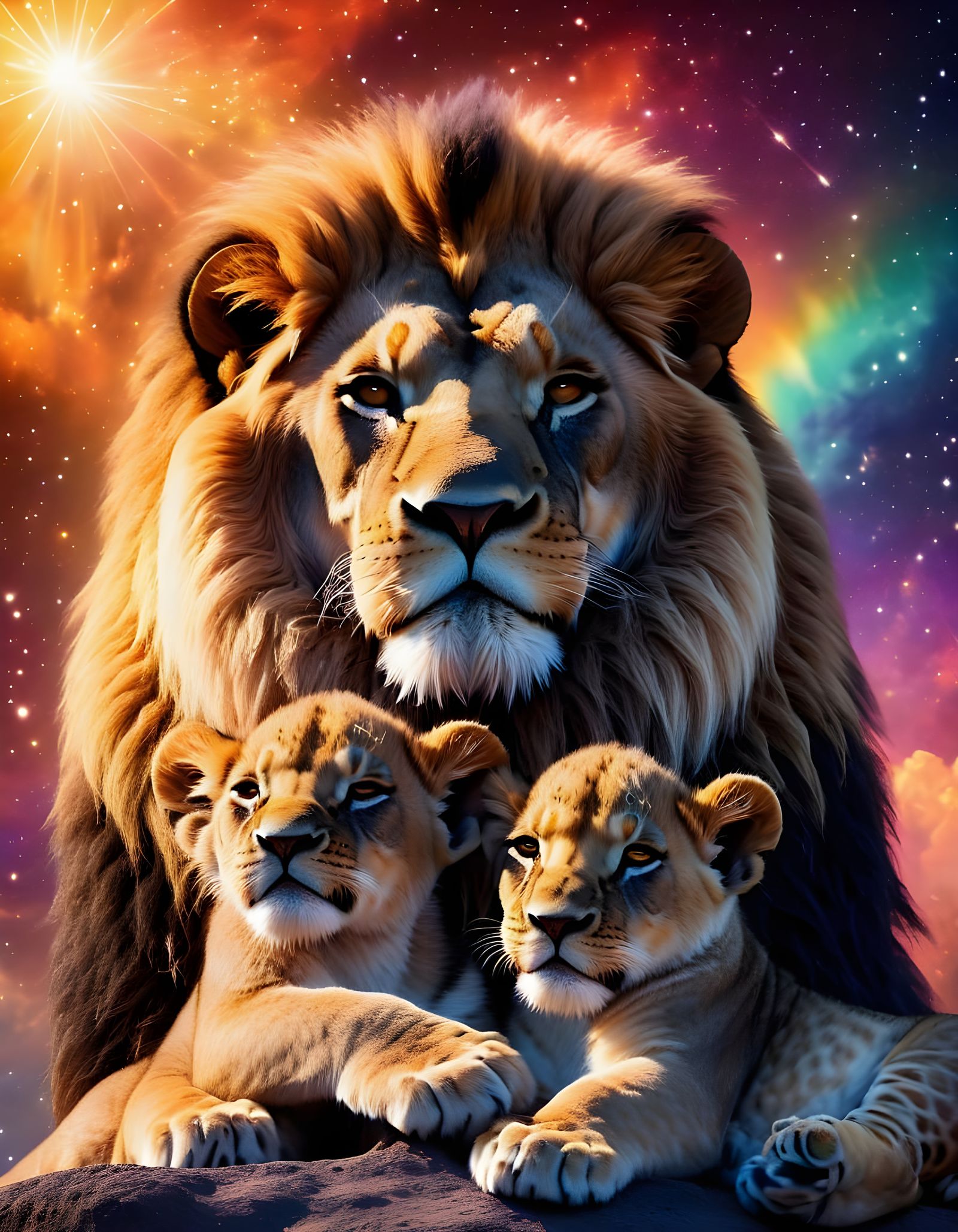 Lion King Embracing Cosmic Cubs