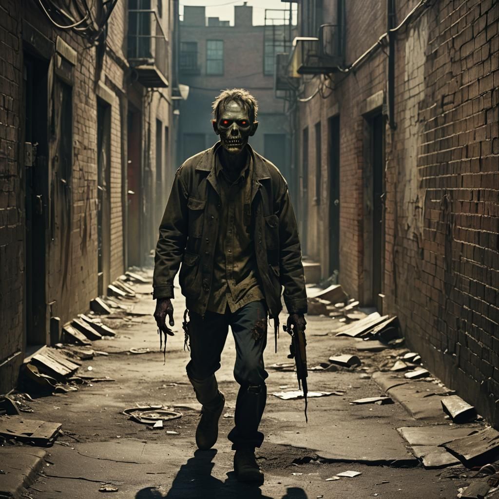 Zombie Emerges from Shadows in Film Noir Style