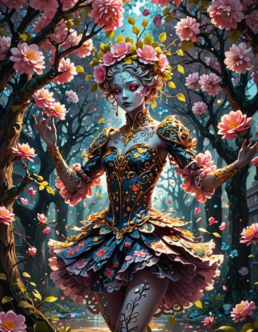 Floral Humanoid Ballet in Dark Spring Horror