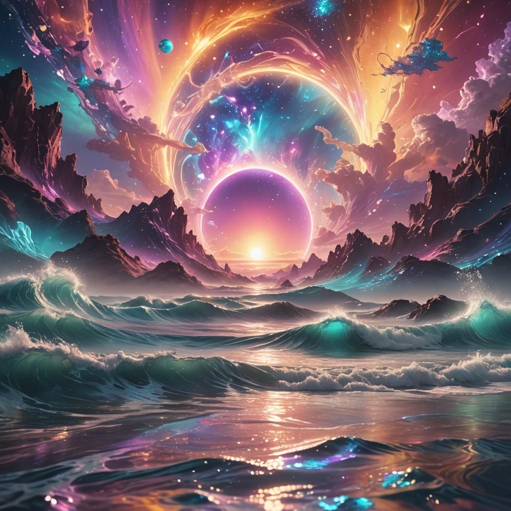 Cosmic Ocean of Liquid Light: A Sci-Fi Dreamscape