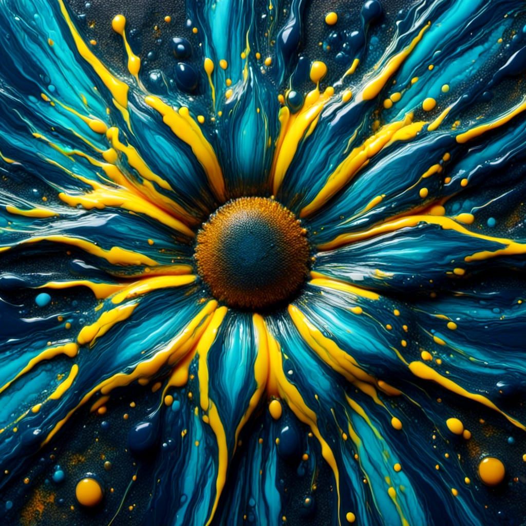Muscled Sunflower in Acrylic Pouring Liquid Art Style