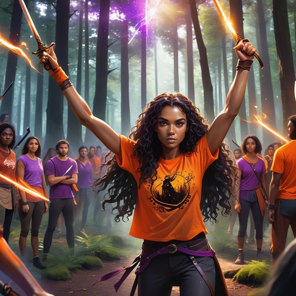 Confident Young Warrior in Magical Forest Training Camp