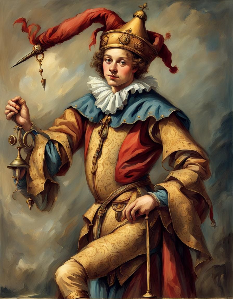 Whimsical Jester Sir Will with Quill and Bells